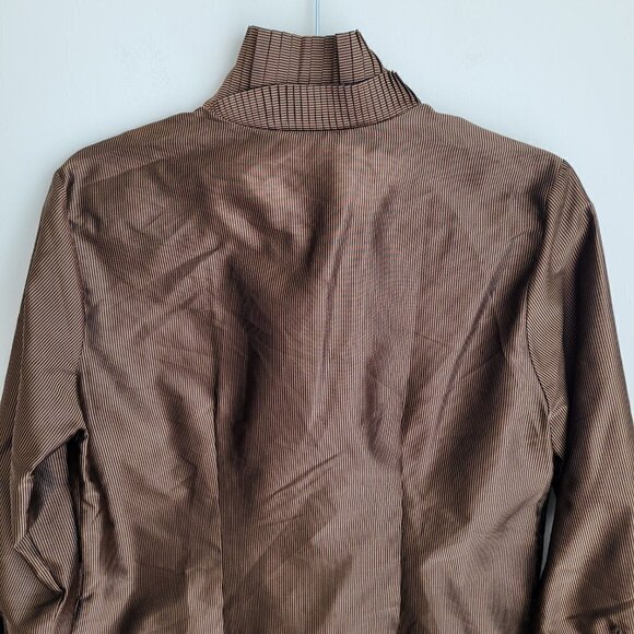 NWT D. Exterior Copper Brown Satin Edwardian Pleated Collar Button Down Shirt - Picture 11 of 14